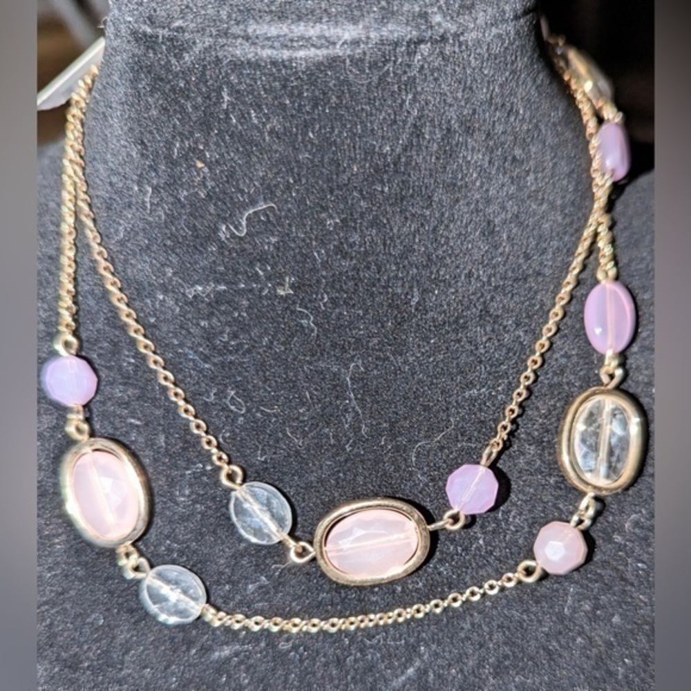 Golden chain with pink and clear beaded necklace